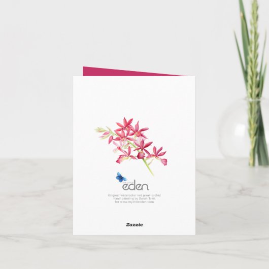 赤い宝石のような蘭の水彩画 35歳の誕生日 カード (裏面)