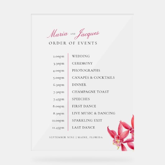 赤い宝石の蘭の水の色の順序イベント結婚の アクリルサイン (正面)