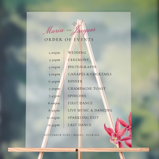 赤い宝石の蘭の水の色の順序イベント結婚の アクリルサイン (ニュートラル)