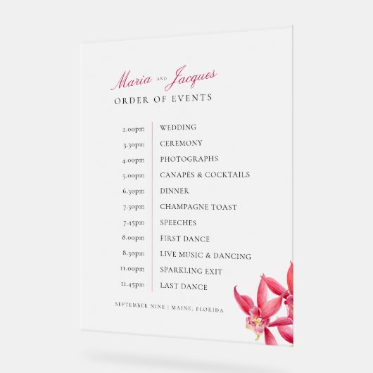 赤い宝石の蘭の水の色の順序イベント結婚の アクリルサイン (傾斜)