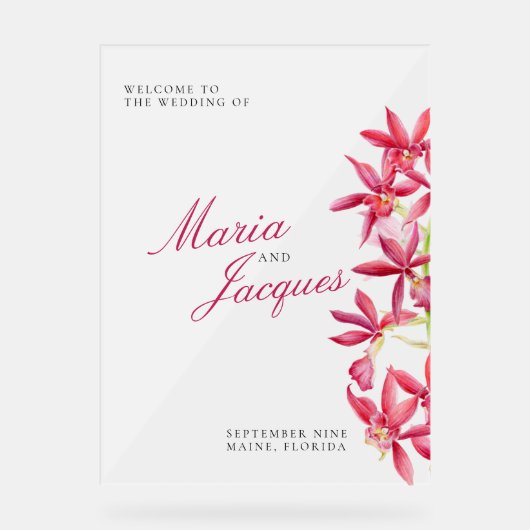 赤い宝石オーキッドフローラの結婚水色 アクリルサイン (正面)