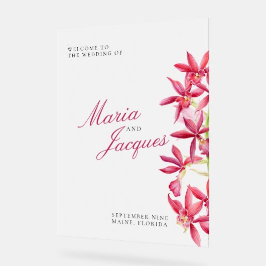 赤い宝石オーキッドフローラの結婚水色 アクリルサイン (傾斜)