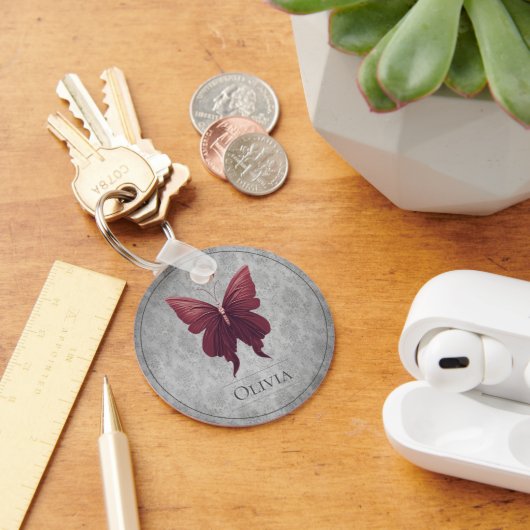 赤い宝石飾りの蝶 キーホルダー (デスク)