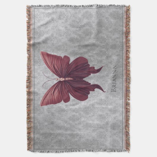 赤い宝石飾りの蝶 スローブランケット (正面縦)