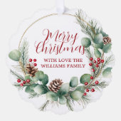 赤い実とユーカリのクリスマスリース オーナメントカード (正面)
