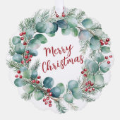 赤い実とユーカリのクリスマスリース オーナメントカード (正面)