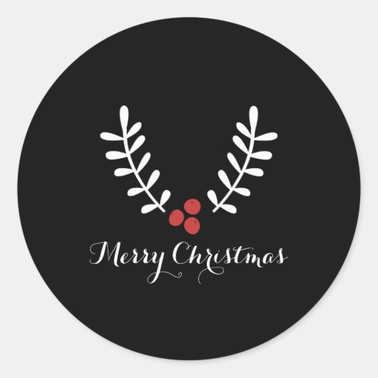 赤い実と白い葉のクリスマス(どんな色も) ラウンドシール (正面)