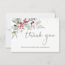 赤い実と緑の葉のウェディング サンクス サンキューカード