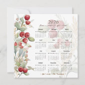 赤い実と緑の葉のエレガントな2026カレンダー シーズンカード (正面)