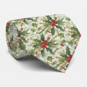 赤い実と緑の葉のヒイラギのクリスマス ネクタイ (ロール)