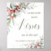 赤い実と緑の葉の装飾 何人のキスが瓶に入っている？ ポスター (正面)