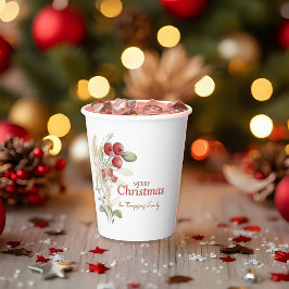 赤い実と葉のボタニカル クリスマスパーティー 紙コップ