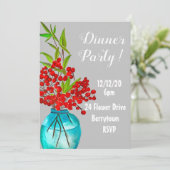 赤い実のエレガントなディナー パーティー 招待状 (スタンド正面)