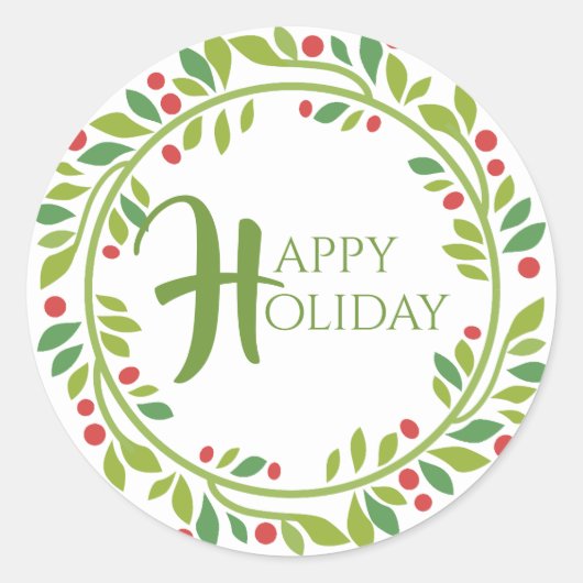 赤い実のクリスマスリースステッカー ラウンドシール (正面)