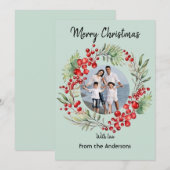 赤い実のクリスマスリース 冬のグリーンカード シーズンカード (正面/裏面)