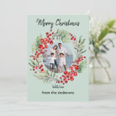 赤い実のクリスマスリース 冬のグリーン グリーティング シーズンカード (スタンド正面)
