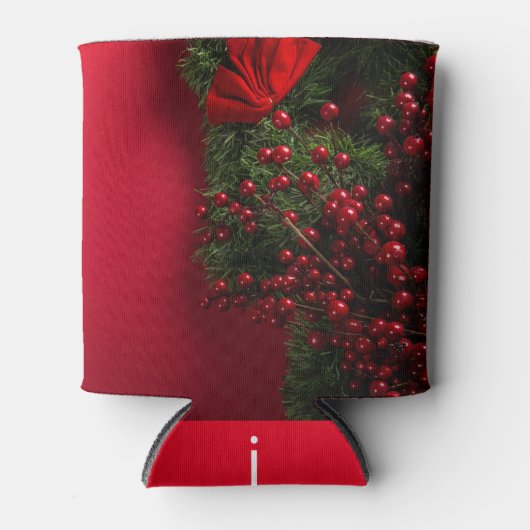 赤い実のクリスマスリース 缶クーラー (正面)