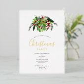 赤い実のクリスマス パーティー ゴールド 箔シーズンカード (立ち正面)