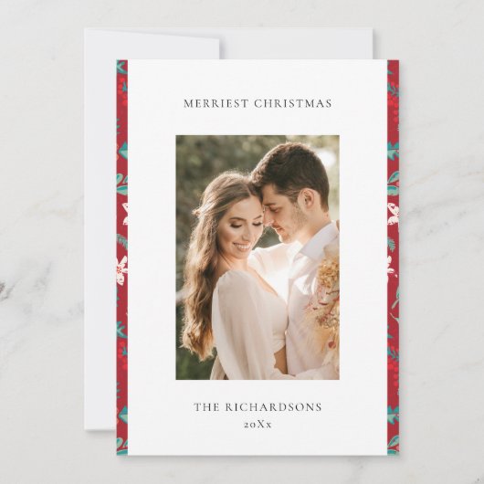 赤い実のクリスマス フラワーパターン写真 シーズンカード (正面)