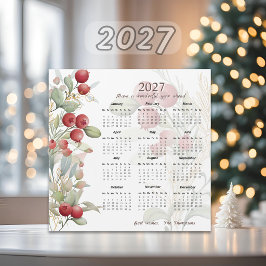 赤い実のグリーンリース エレガント2027カレンダーカード