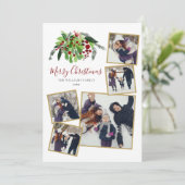 赤い実のグリーンリース 5 枚の写真で作るクリスマスカード シーズンカード (スタンド正面)