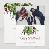 赤い実のグリーン Christmas フォト シーズンカード (正面/裏面)