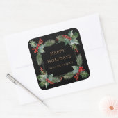 赤い実のハッピーホリデー モノグラム スクエアシール (封筒)