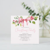赤い実のボウクリスマスホリデーパーティー招待状 招待状 (スタンド正面)