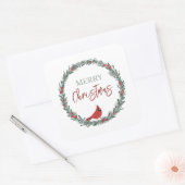 赤い実のリースと赤いカーディナルのクリスマス スクエアシール (封筒)