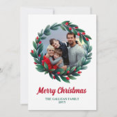 赤い実のリースのクリスマス写真スナップショット シーズンカード (正面)