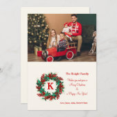 赤い実のリースの写真入りホリデーカード シーズンカード (正面/裏面)