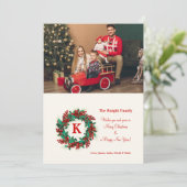 赤い実のリースの写真入りホリデーカード シーズンカード (スタンド正面)