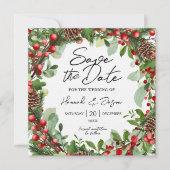 赤い実のリース｜冬の結婚式のSave The Date (正面)