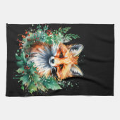 赤い実の付いたホーリーとキツネ キッチンタオル (横)