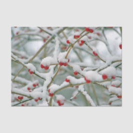 赤い実の冬の枝と雪 薄葉紙
