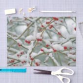 赤い実の冬の枝と雪 薄葉紙 (クラフト)