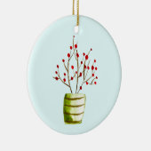 赤い実の水彩クリスマス セラミックオーナメント (右)