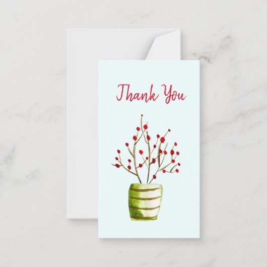 赤い実の水彩クリスマス ノートカード (正面)