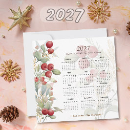 赤い実 グリーン 優雅な2027カレンダー シーズンカード