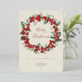 赤い実+ユーカリのクリスマスリース 写真なし 箔シーズンカード