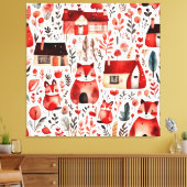 赤い家と家かわいい紙シート キャンバスプリント (インサイチュ (リビング))