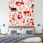 赤い家と家かわいい紙シート キャンバスプリント (インサイチュ (寝室))