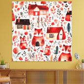 赤い家と家かわいい紙シート キャンバスプリント (インサイチュ (リビング))