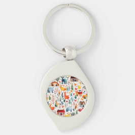 赤い家と家かわいい紙シート キーホルダー