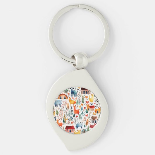 赤い家と家かわいい紙シート キーホルダー (正面)