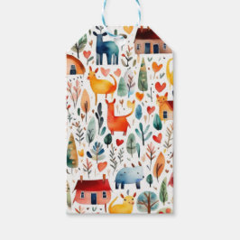 赤い家と家かわいい紙シート ギフトタグ