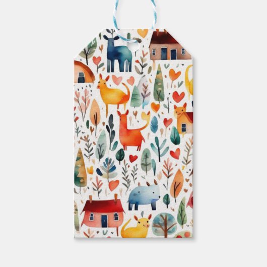 赤い家と家かわいい紙シート ギフトタグ (正面)