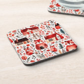 赤い家と家かわいい紙シート コースター (左側)
