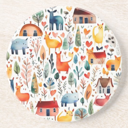 赤い家と家かわいい紙シート コースター (正面)