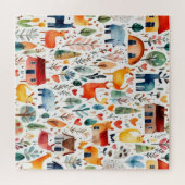 赤い家と家かわいい紙シート ジグソーパズル (横)